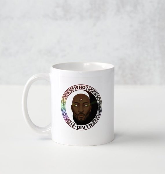 coffee mug with Who Iz Divyn Logo front